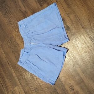 Puro Lino Blue Italian High Waisted Fitted Shorts A33